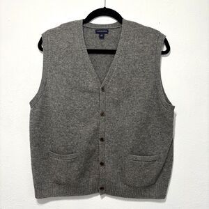 Lands End Mens Button Up Sweater Vest XXL Gray Cardigan Lambswool Vintage Preppy
